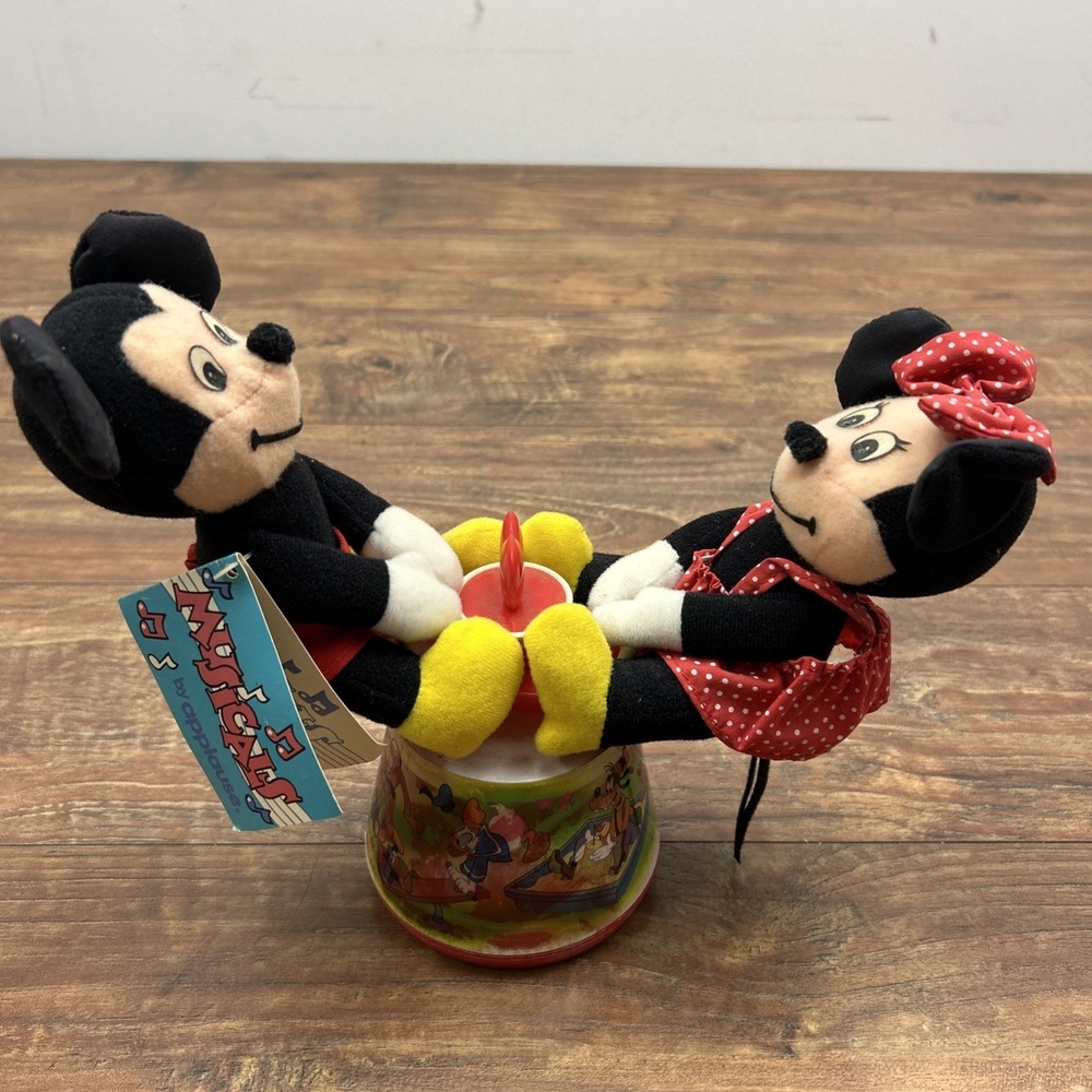 Applause Wind Up Musical Mickey & Minnie Mouse Club March Spinning SEE SAW‎ 1985